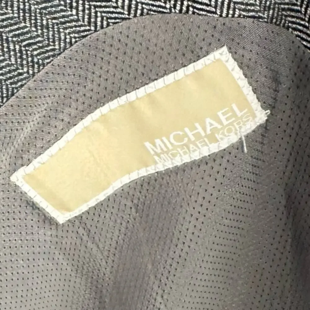 Michael Michael Kors Gray Herringbone Lined‎ Rayon Single Breasted Blazer 46L